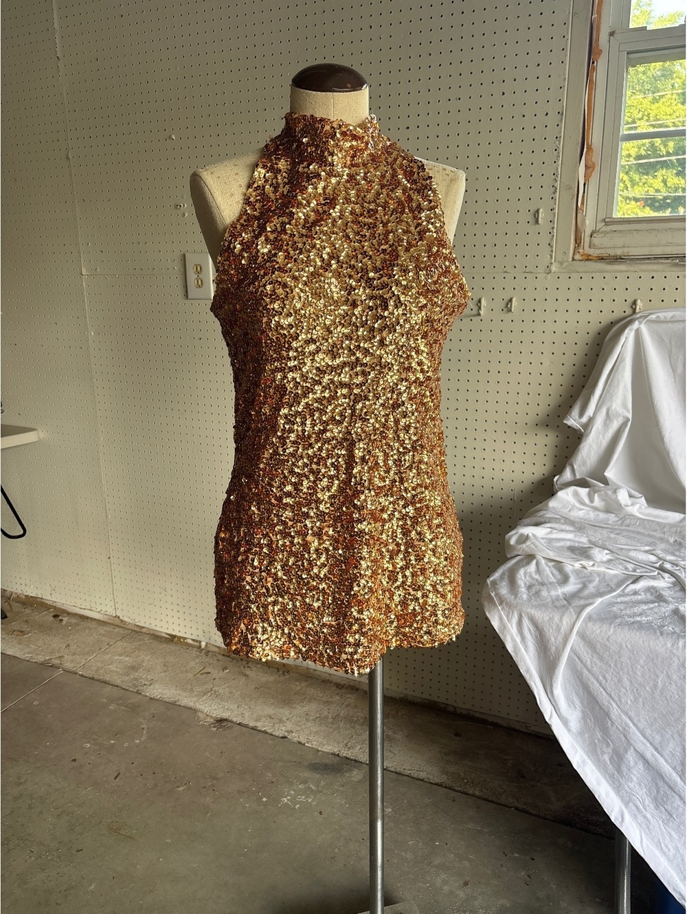 Alexandra Collection Gold Sequin Halter Dress XXL